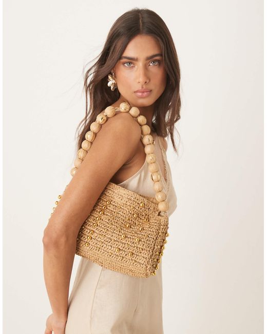 ASOS Natural Straw Beaded Handle Shoulder Bag