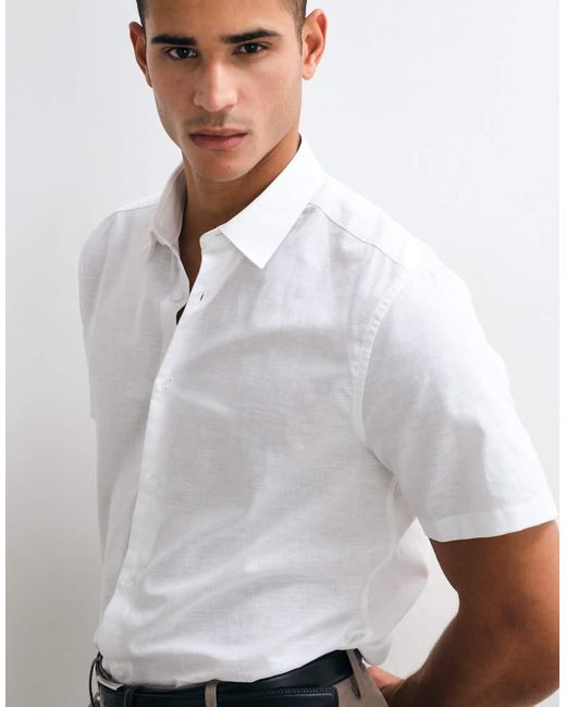 ASOS White Regular Fit Smart Linen Blend Shirt for men