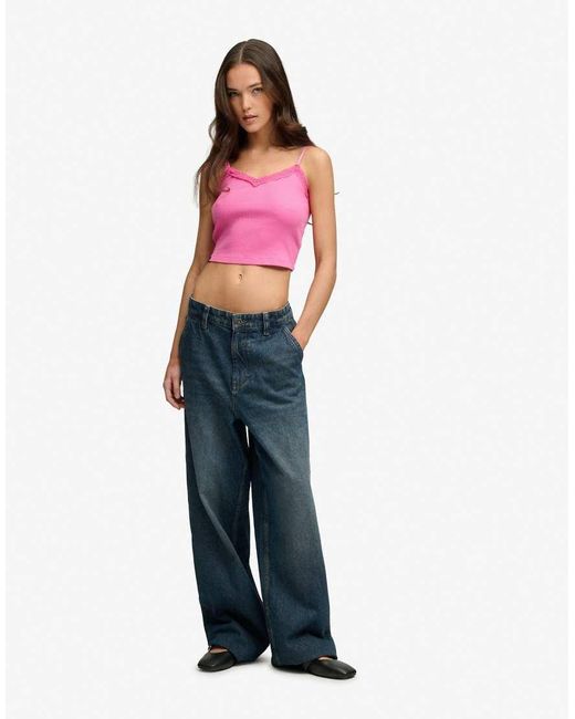 Superdry Red Essential Lace Trim Cropped Cami Top