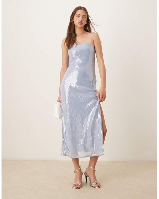 Abercrombie & Fitch Blue Strapless Sequin Slip Midi Dress