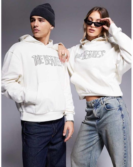 Sudadera Blanco Hueso Extragrande Con Capucha Y Estampados De The Beatles Con Licencia De -Beis Neutro ASOS de color Gray
