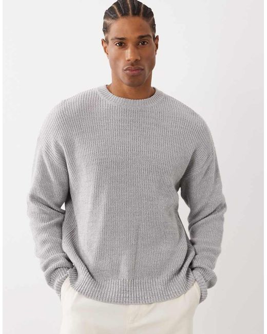 Cotton On Gray Box Fit Crew Knit for men