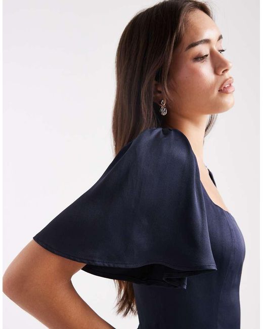 Maids To Measure Blue Bridesmaid Square Neck Flutter Sleeve Maxi Dress