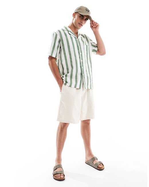 Pull&Bear White Textured Drawstring Short Co-Ord for men