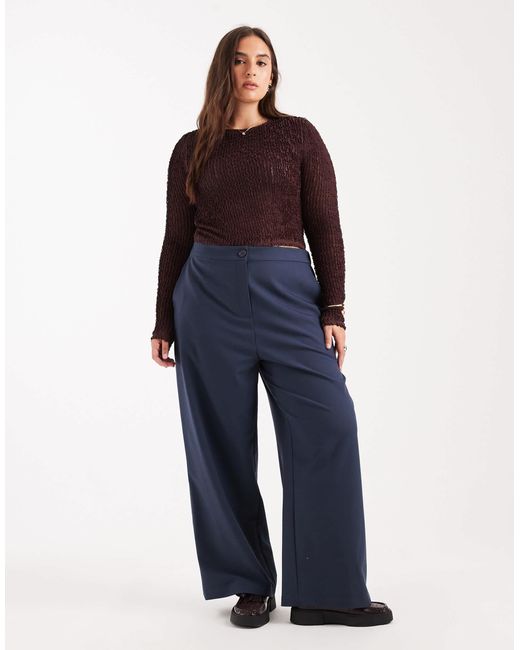 ASOS Blue Asos Design Curve Tailored Relaxed Straight Leg Trousers