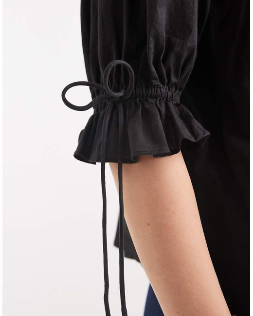 ASOS Blue Ruffle Front Top With Pleat Detail And Tie Front