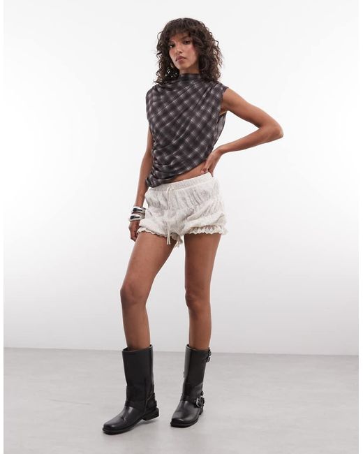 Reclaimed Vintage Gray Festival Bloomer Shorts With Lace Trim And Floral Detail