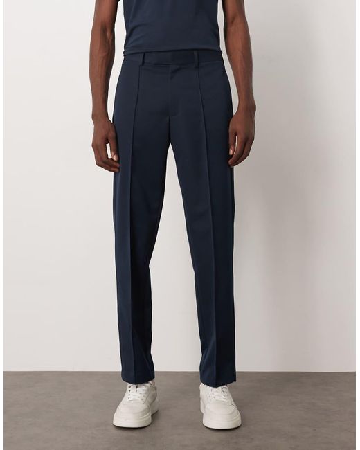 ASOS Blue Smart Straight Leg Trousers With Pintuck for men