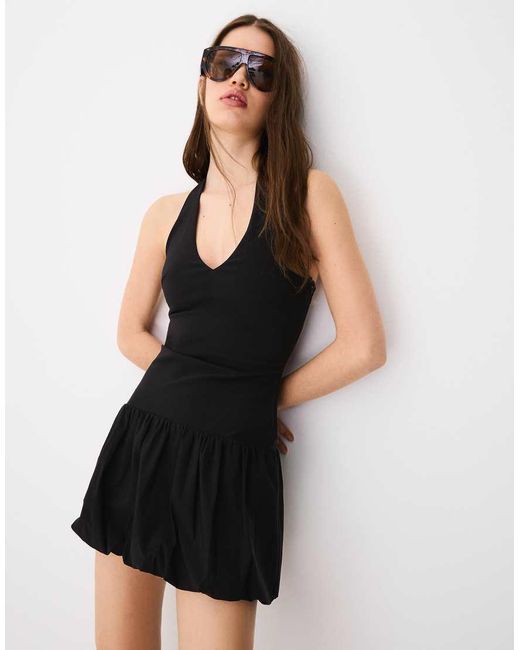 Bershka Black Bengaline Mini Balloon Dress