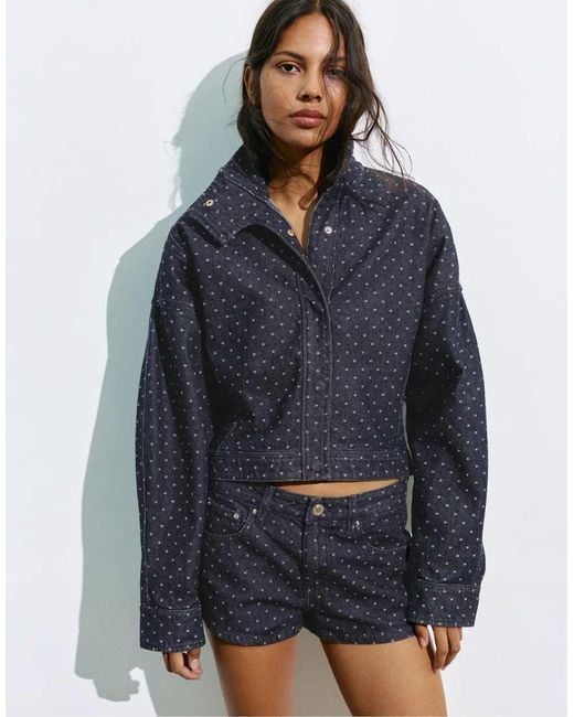 Pull&Bear Blue Polka Dot Denim Jacket