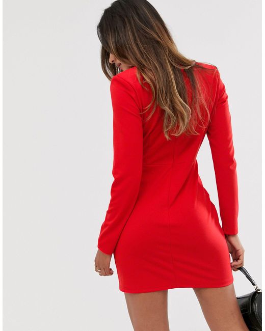 red dress with gold buttons