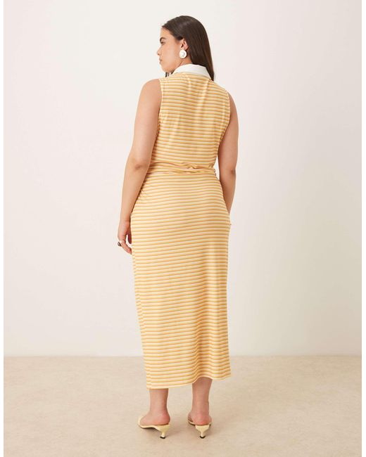 ASOS Natural Asos Design Curve Sleeveless Polo Ruched Waist Midi Dress