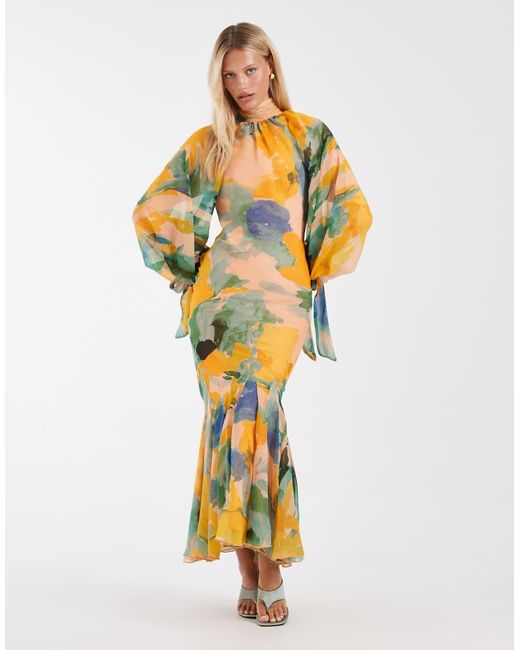 ASOS Metallic High Neck Maxi Dress With Godet Hem