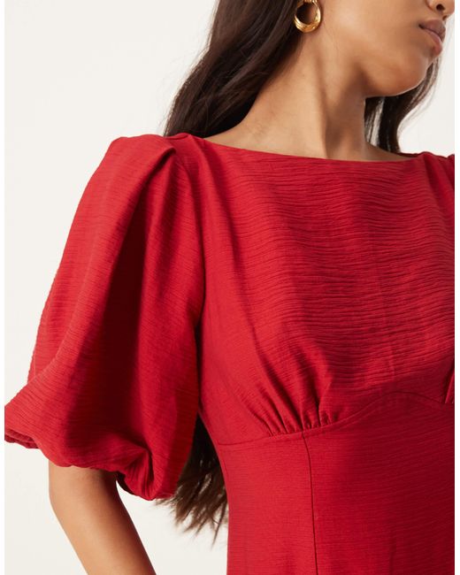 Nobody's Child Red Hannah Midaxi Dress With Balloon Sleeve