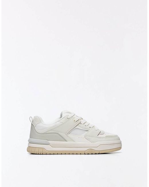 Bershka White Chunky Panelled Trainers for men