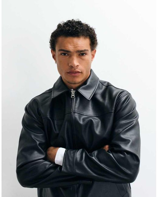 ASOS Black Faux Leather Harrington Jacket for men