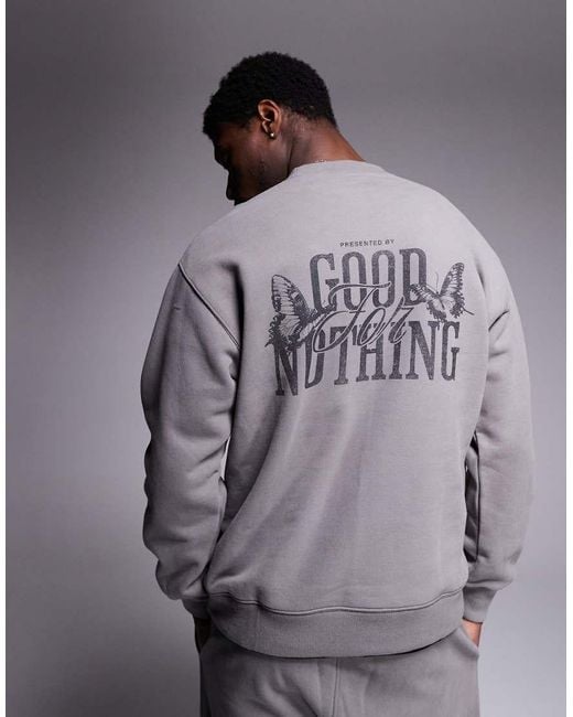 Good For Nothing Gray Co-Ord Sweatshirt With Back Print for men