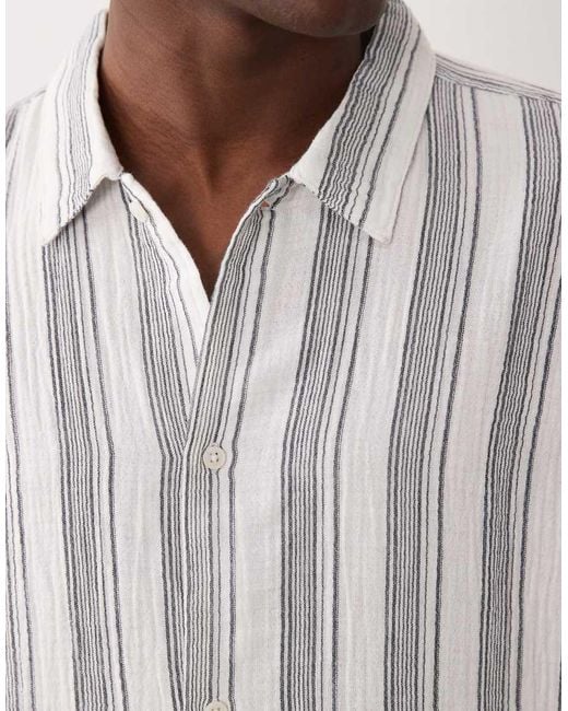 Jack & Jones White Textured Stripe Shirt With Short Sleeves for men