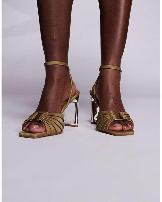 River Island Brown Pleated Ring Block Heeled Sandals