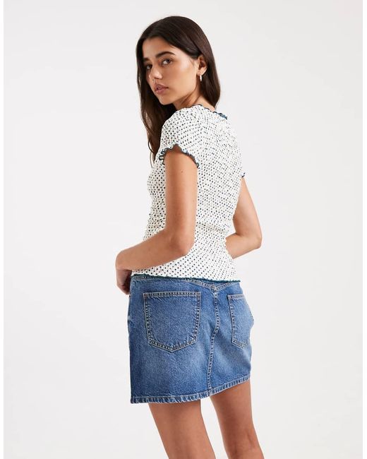 Daisy Street Blue Shirred Short Sleeve Top