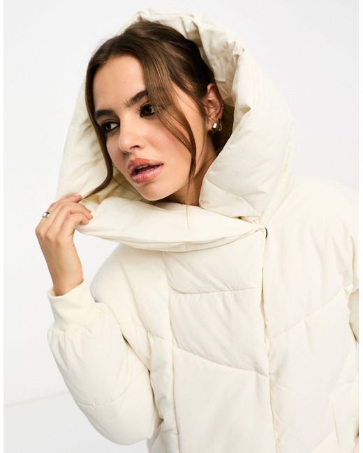 Noisy May White Padded Jacket With Oversized Hood