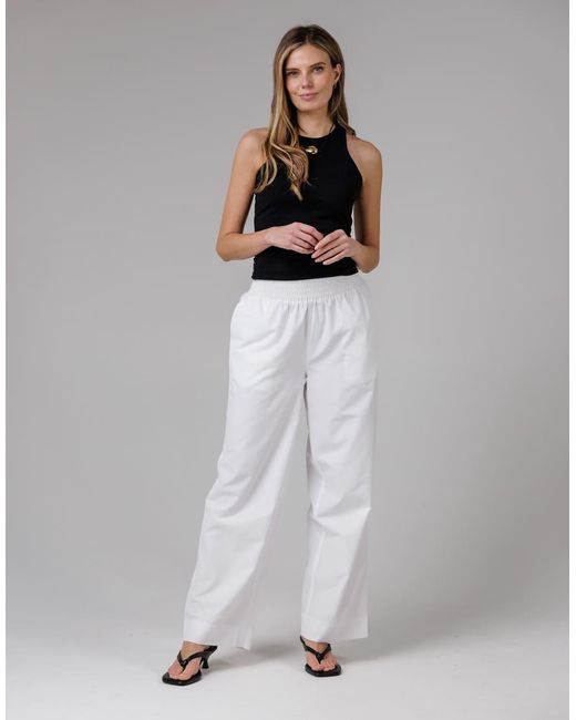 French Connection White Cotton Blend Elasticated Straight Leg Poplin Trousers