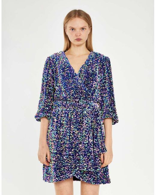 Glamorous Blue Sequin Wrap Dress