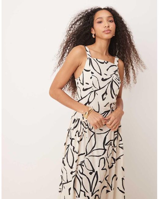 ASOS Midi Jurk Met Vierkante Hals En Verlaagde Taille in het Natural