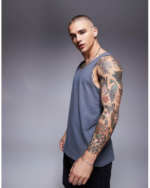 ASOS Gray Crew Neck Linen-blend Tank Top for men