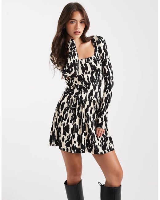 Miss Selfridge Multicolor Drop Waist Long Sleeve Mini Dress
