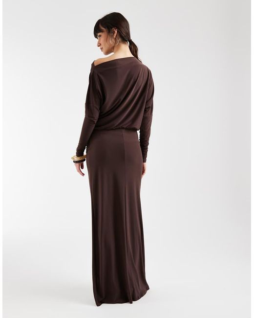 ASOS Brown Draped Long Sleeve Maxi Dress