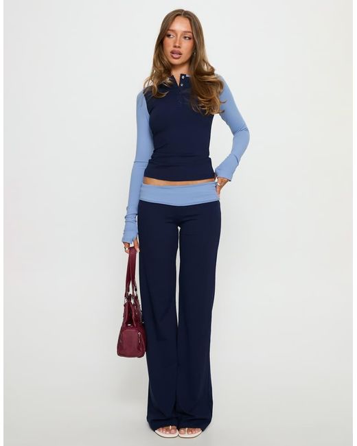Princess Polly Blue Kobee Button Up Contrast Trim Long Sleeve Top