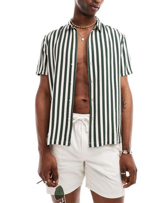 Bershka White Crinkle Striped Shirt for men