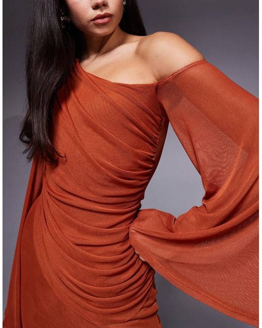 ASOS Red Off Shoulder Wide Sleeve Draped Maxi Dress