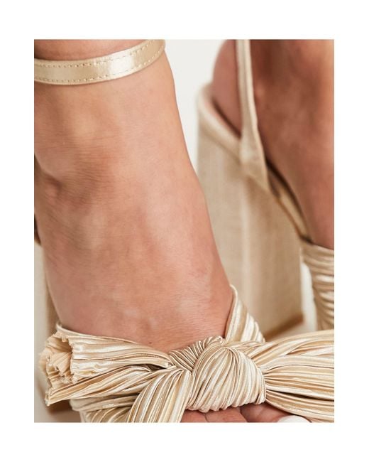South Beach Natural Linen Platform Sandals With Plisse Bow