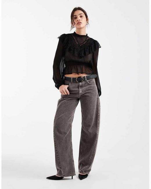 New Look Black Lace Insert Chiffon Blouse