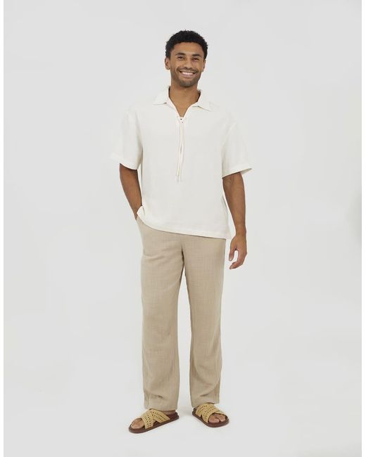 Brave Soul White Cotton Open Collar Shirt With Tie Detail for men