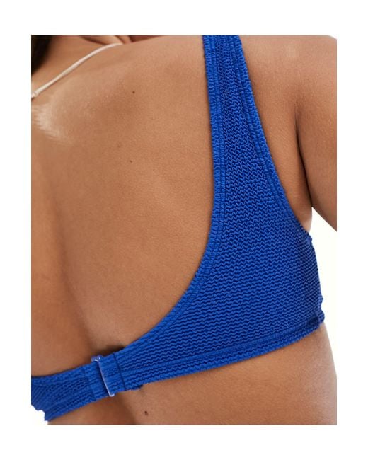 & Other Stories Blue Crinkle Triangle Knot Bikini Top