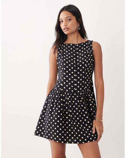 Brave Soul Natural Slash Neck Button Down Dropped Waist Mini Dress