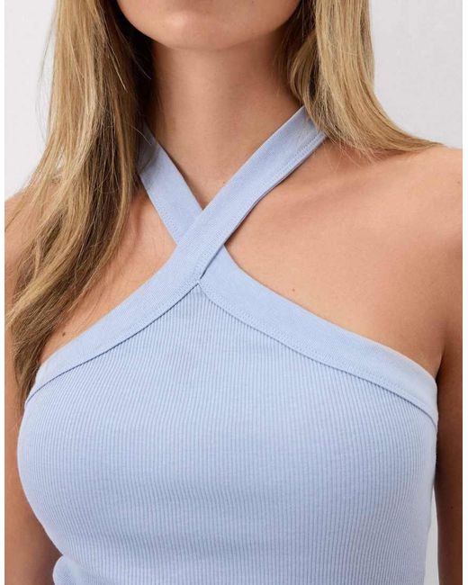Intimissimi Blue Ribbed Superior Cotton Crossover Cami
