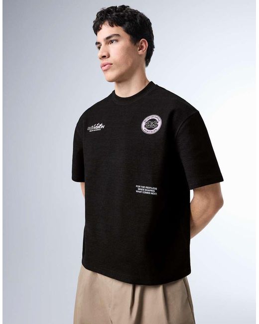 Bershka Black Fleece Print T-shirt for men