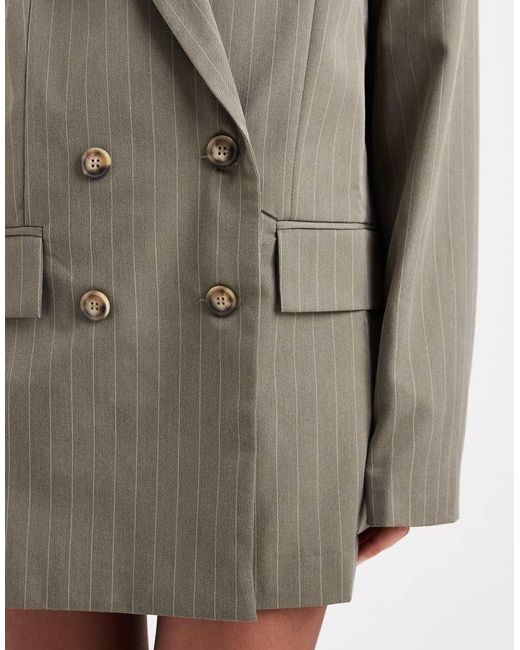 Miss Selfridge Oversized Ruimvallende Double Breasted Blazer Met Krijtstreep in het Green