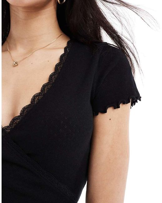 Miss Selfridge Ajourgebreide Top Met Overslag in het Black
