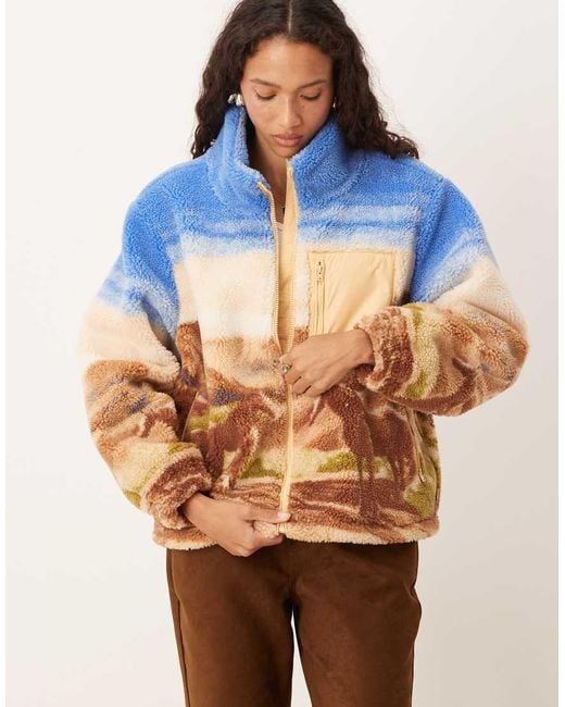 Wrangler Blue Western Scene Borg Fleece Jacket