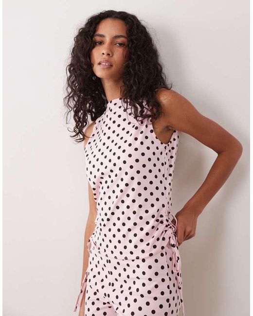 ASOS Pink Polka Dot Boat Neck Tie Side Top