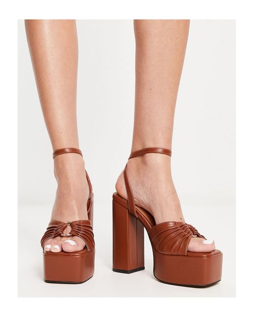 Nixie - sandales à talon haut et semelle plateforme avec anneau - fauve ASOS en coloris Brown