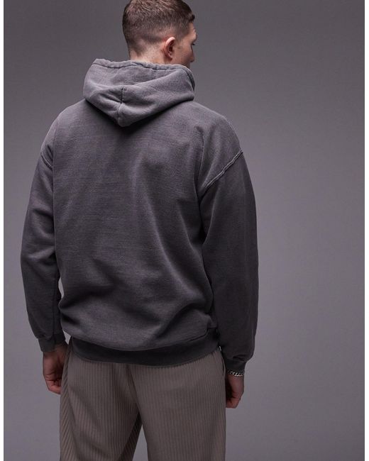 Topman Gray Oversized Fit Hoodie With dagger Tattoo Embroidery for men