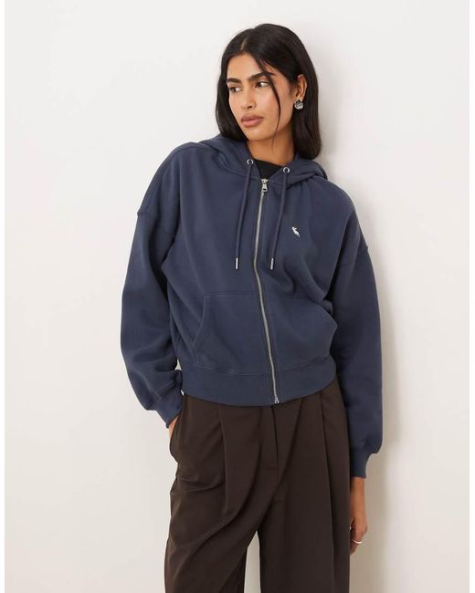 Abercrombie & Fitch Blue Icon Logo Fleece Zip Through Hoodie