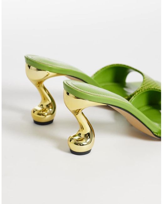 JW PEI Green Hannah Faux Snakeskin Heel Mules