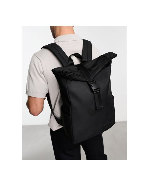 Pull&Bear Black Roll Top Backpack for men